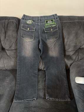 Red Ape Authentic MCMXXXIII Black Wash Cargo Flap Pocket Jeans Size 16